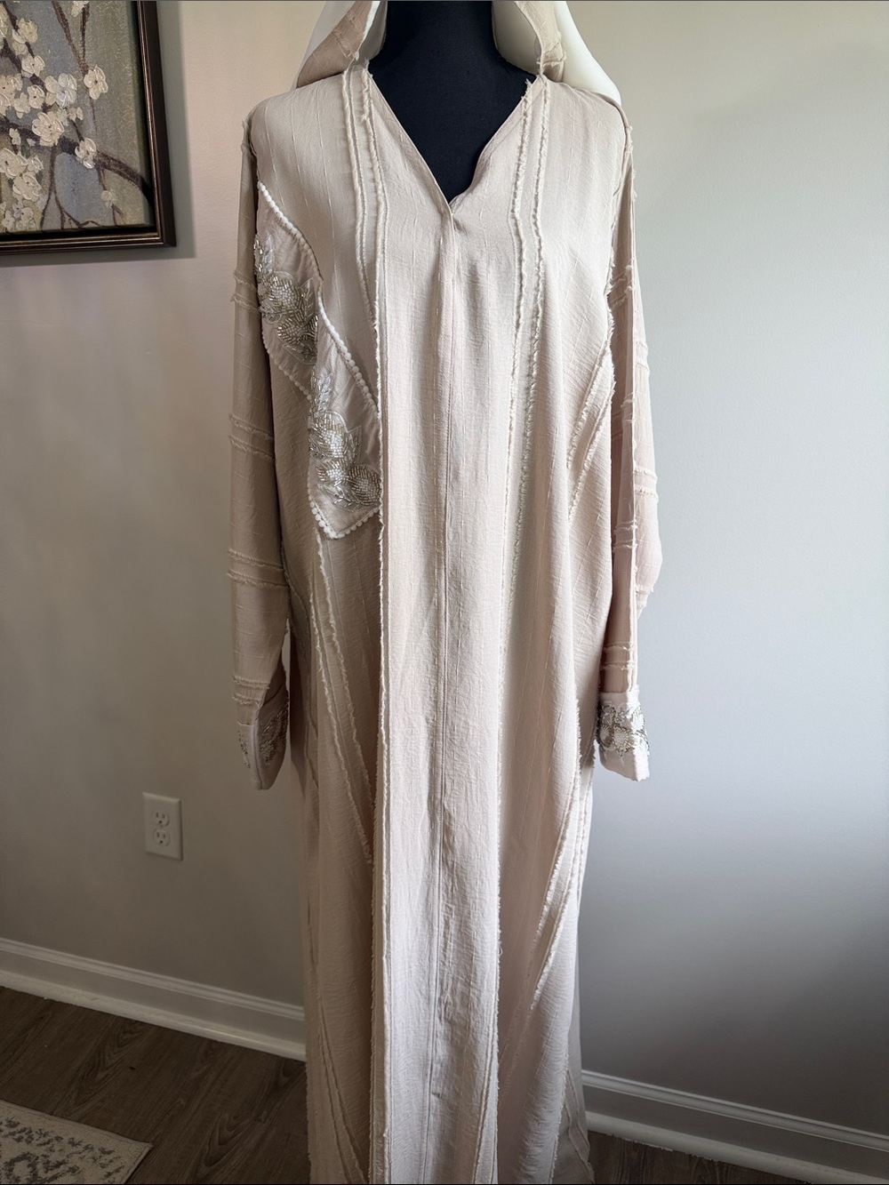 Elegant abaya beige,cream with Subtle Embroidery